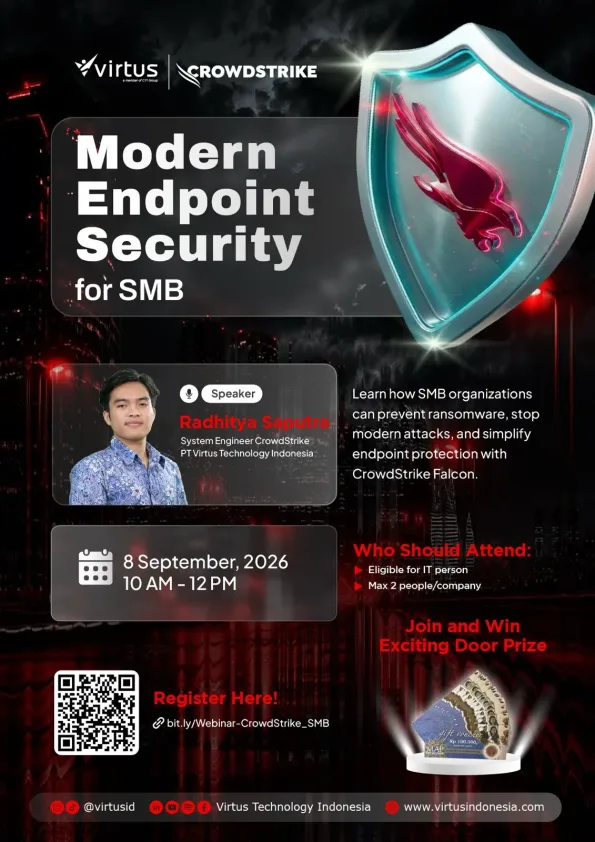 CrowdStrike Falcon webinar poster for SMBs on ransomware prevention and endpoint protection